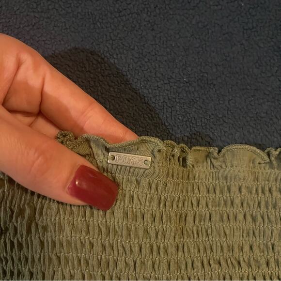 PINK Victoria's Secret Army Green Smocked Tube Top Casual Basic Size Medium - Picture 8 of 10